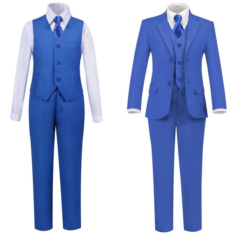 Addneo Boy's Silm Fit Formal Suits 5 Piece with Shirt and Vest, Royal Blue 5pc, 12 - Image 4